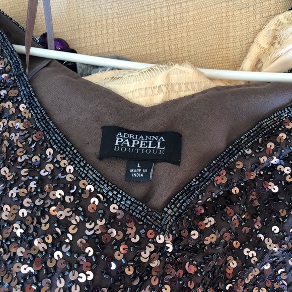 Adrianna Papell chocolate silk/sequin butterfly - Picture 3 of 3